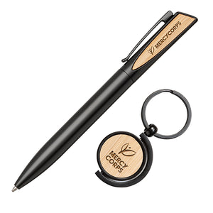 Alban Aluminium Pen W/Bamboo Keyring Set